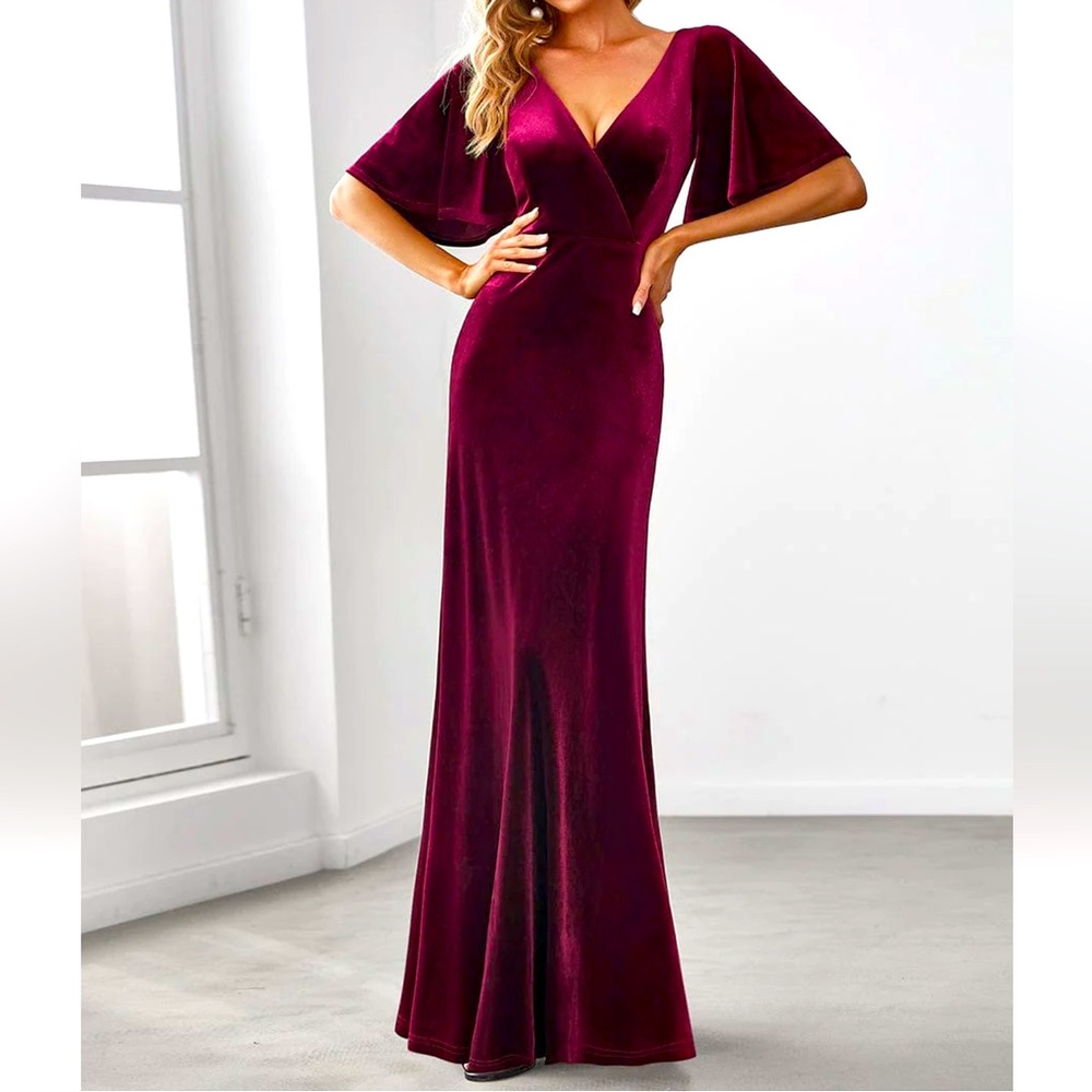 Wine velvet long dress. Perfect condition. Worn once at a wedding.